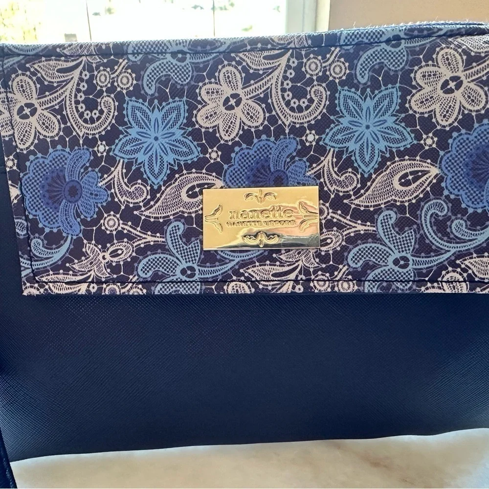 Nanette Lepore Blue Floral Clutch with Power Bank
